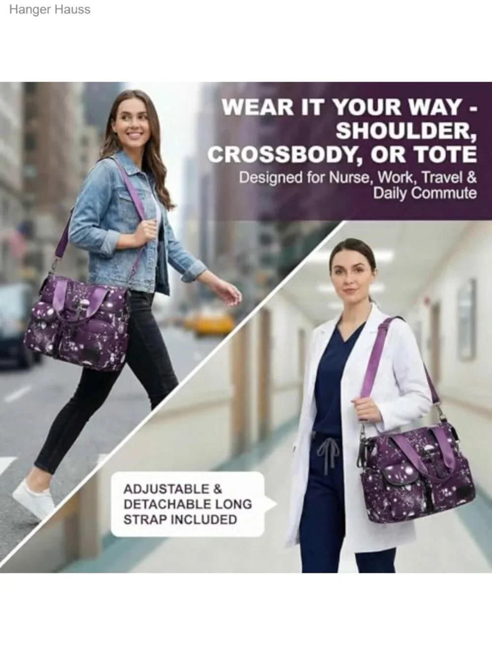 Nylon Tote Bag with Pockets, Shoulder Crossbody Satchel for Work